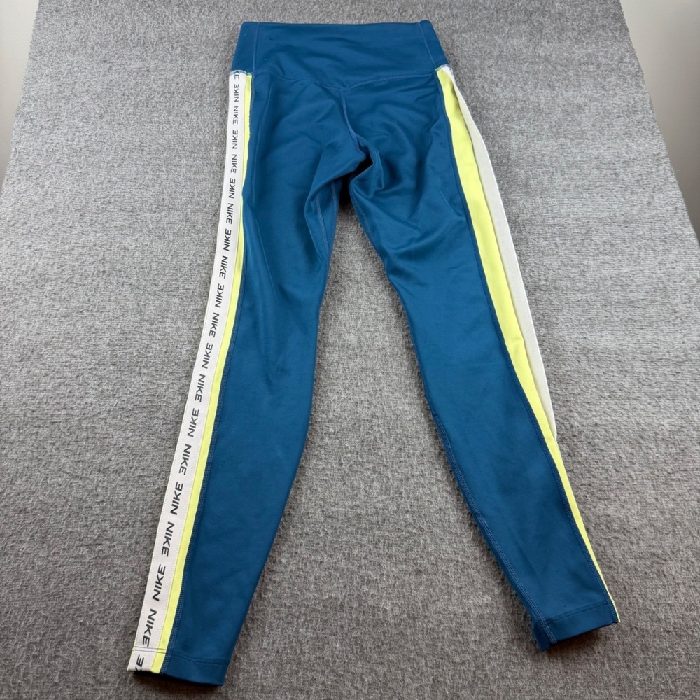 Nike Leggings Women XS Blue Dri-FIT Logo Tape High Rise Athletic Training Tights